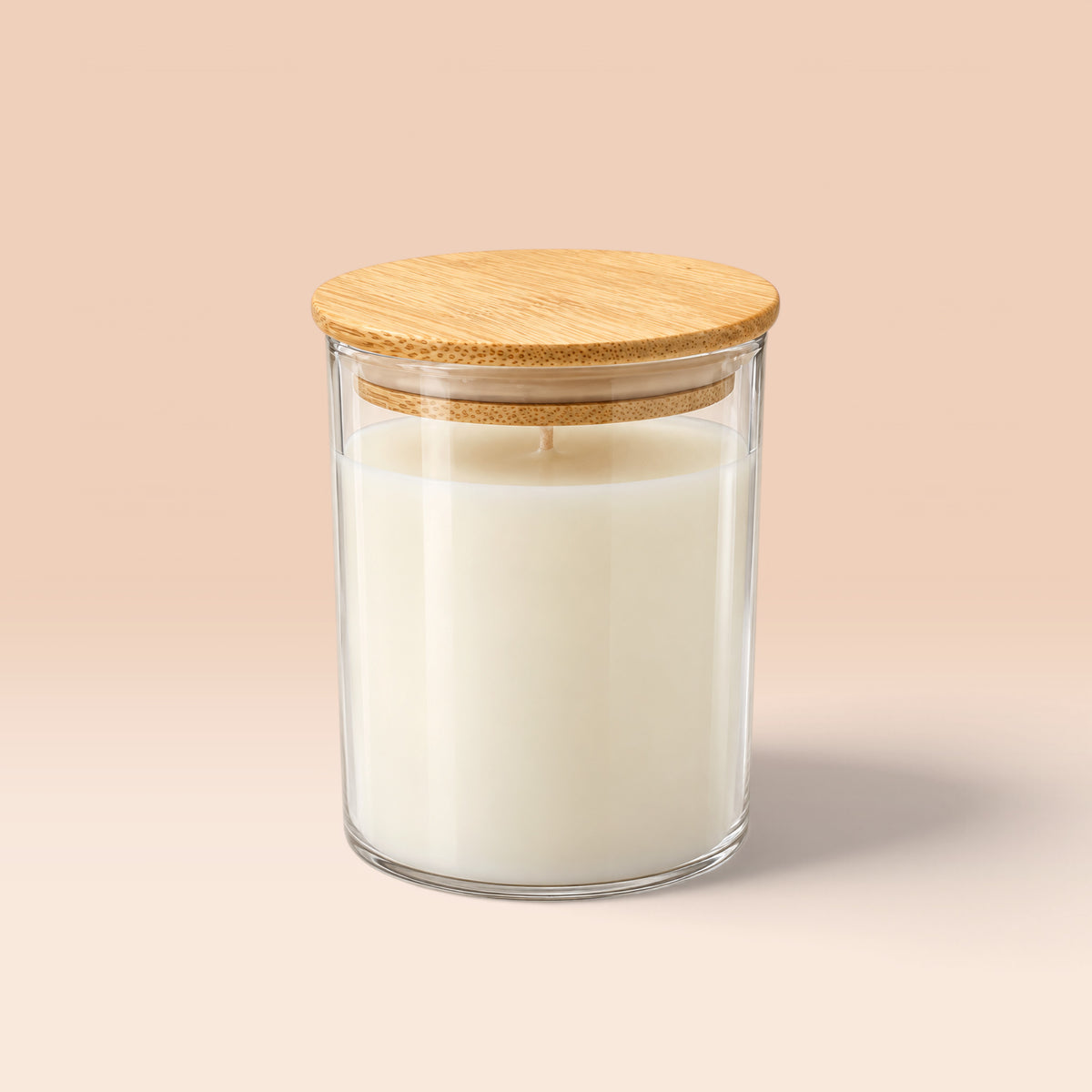 Bambu Kapaklı Bardak Mum - Sedef Beyaz