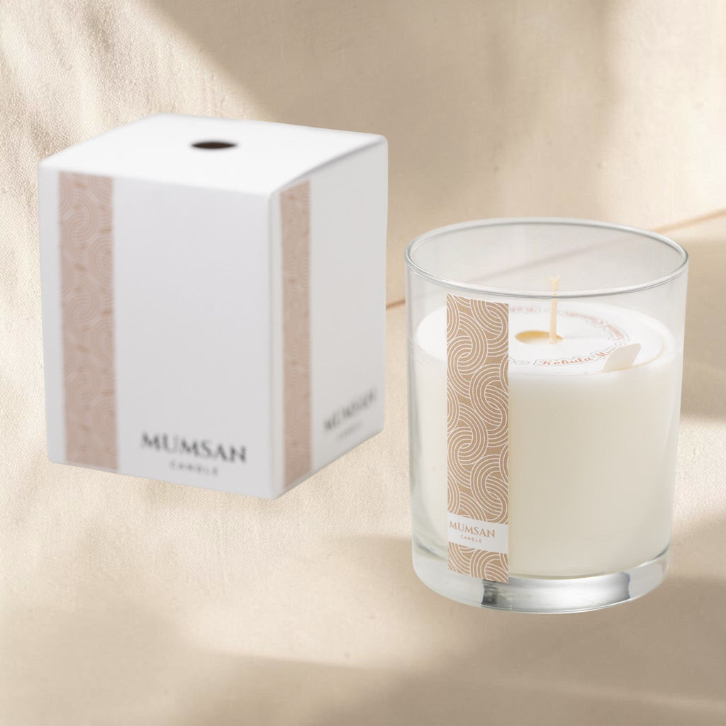 MUMSAN CANDLE Atina Bardak Mum, cam bardakta beyaz kokulu mum, zarif ve modern tasarım.