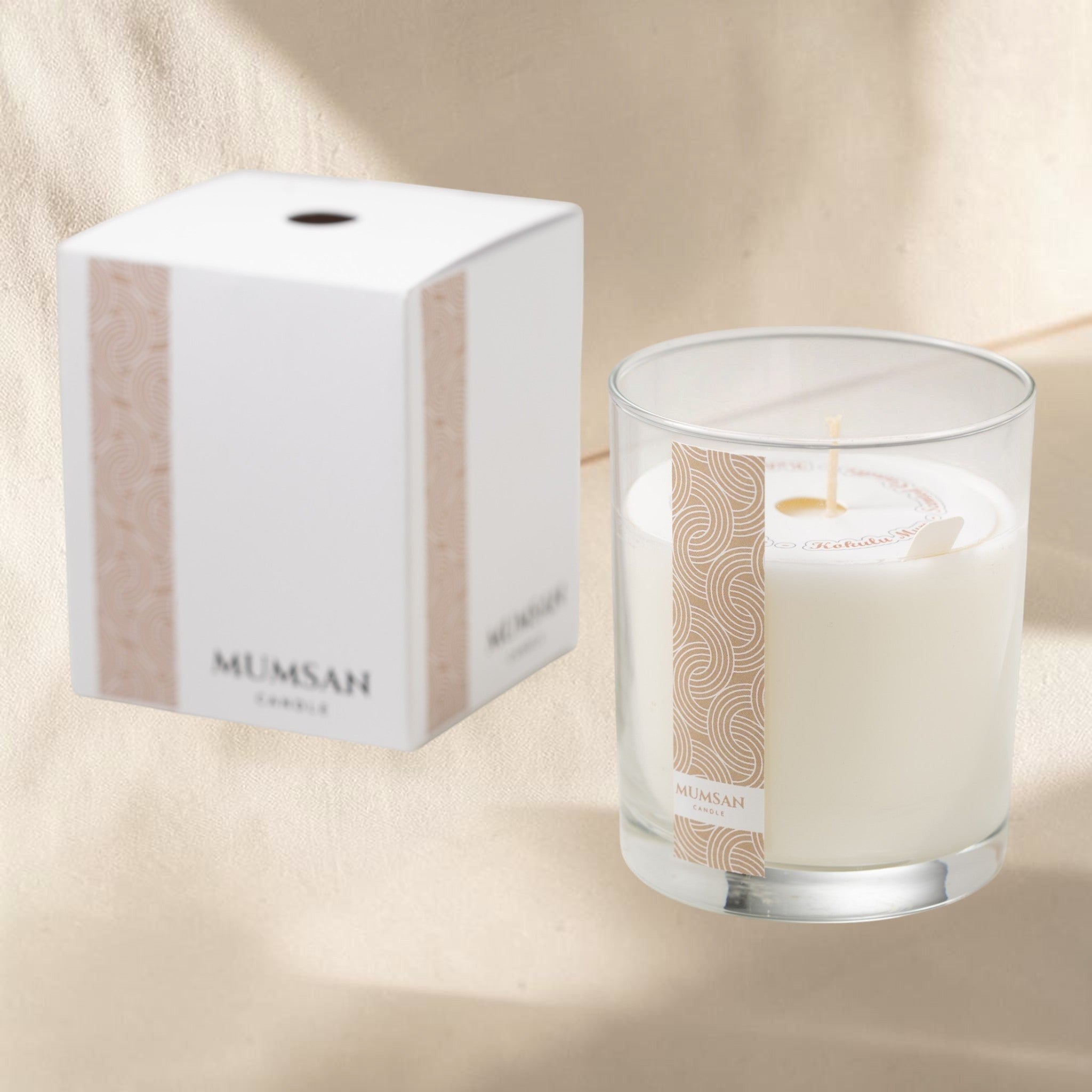 MUMSAN CANDLE Atina Bardak Mum, cam bardakta beyaz kokulu mum, zarif ve modern tasarım.