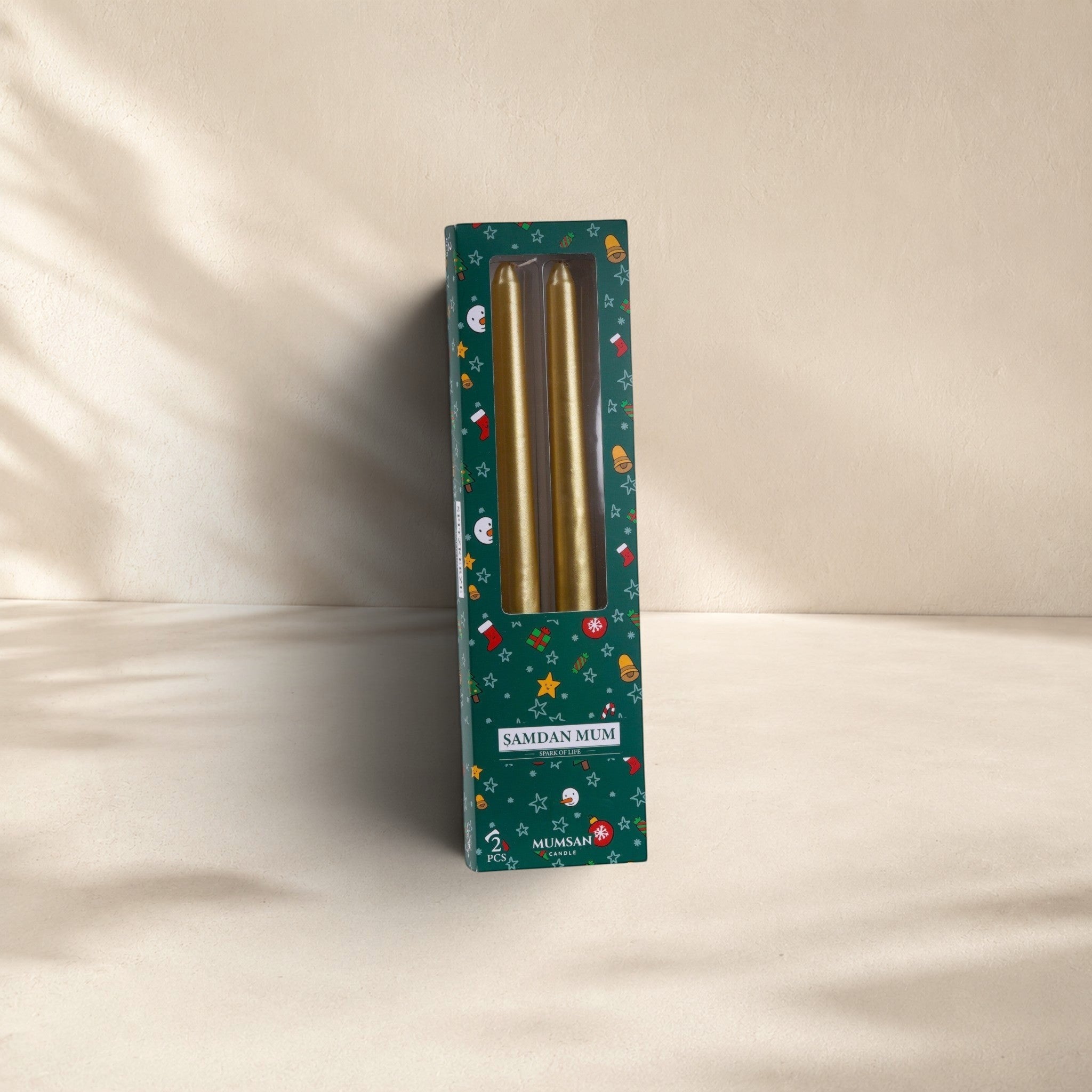 MUMSAN CANDLE 2'li düz altın rengi şamdan seti, 25 cm, klasik form, zarif tasarım.