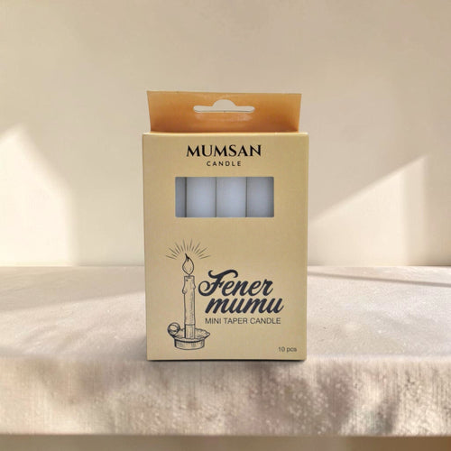 MUMSAN CANDLE 10'lu fener mum seti, beyaz, geleneksel bakkal mumu stilinde, nostaljik ambiyans için ideal.