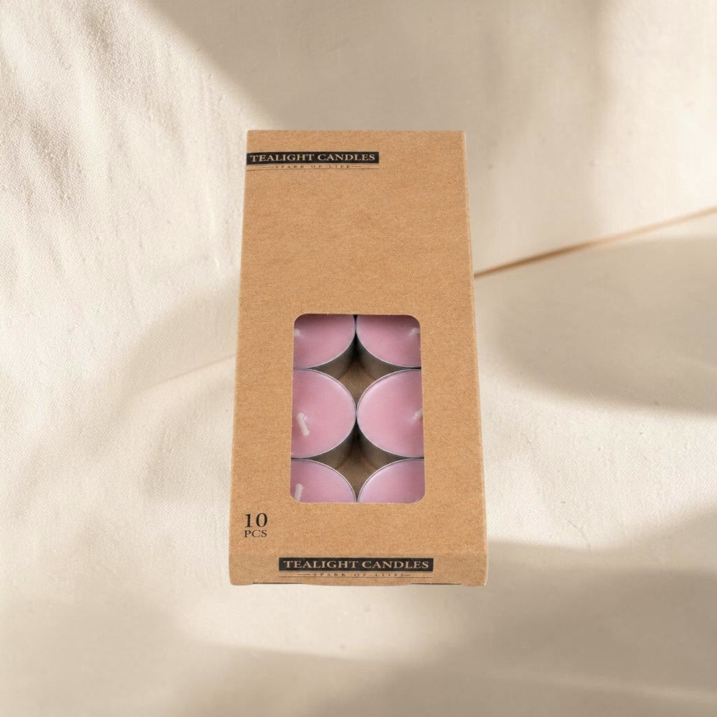 MUMSAN CANDLE 10'lu tealight mum seti, pembe renkli, 10'lu paket, 4 saat yanma süresi, ev dekorasyonu için ideal.