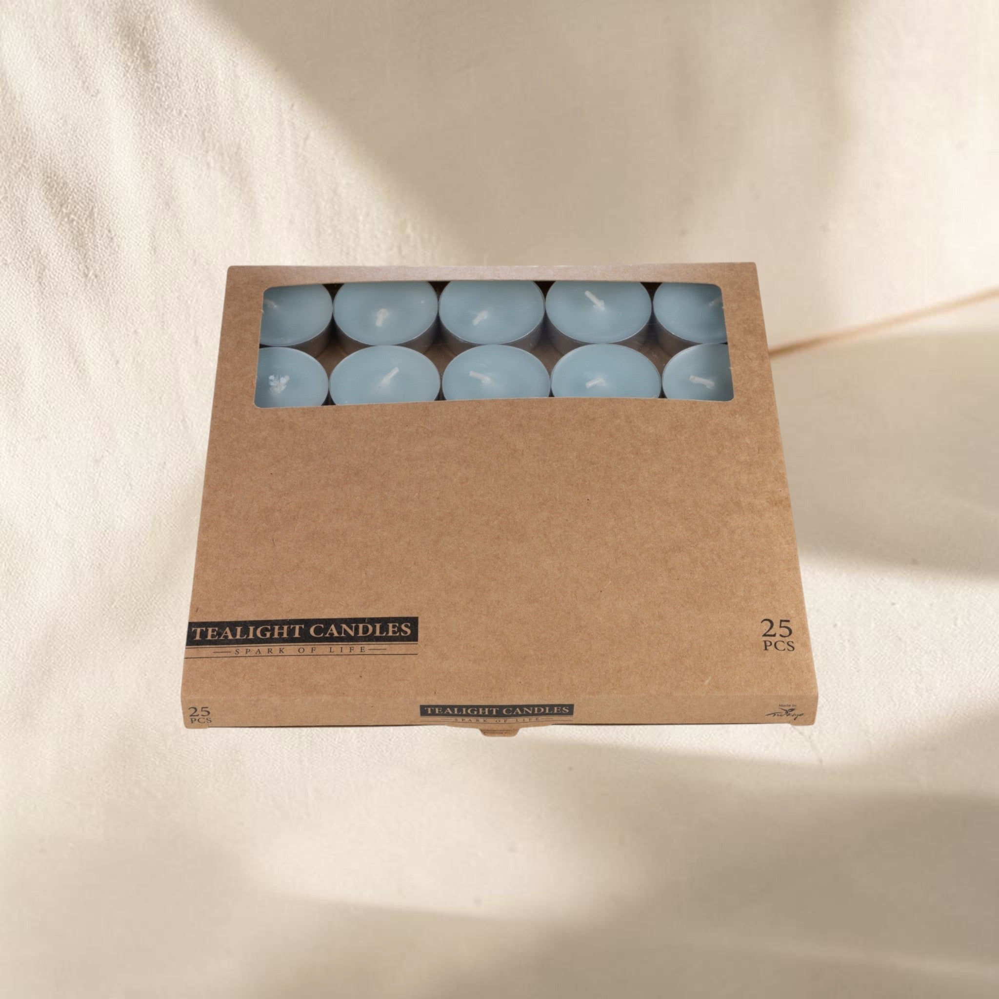 MUMSAN CANDLE 25'li açık mavi tealight mum seti, kraft kutuda, 3-4 saat yanma süresi, dekoratif hediye.