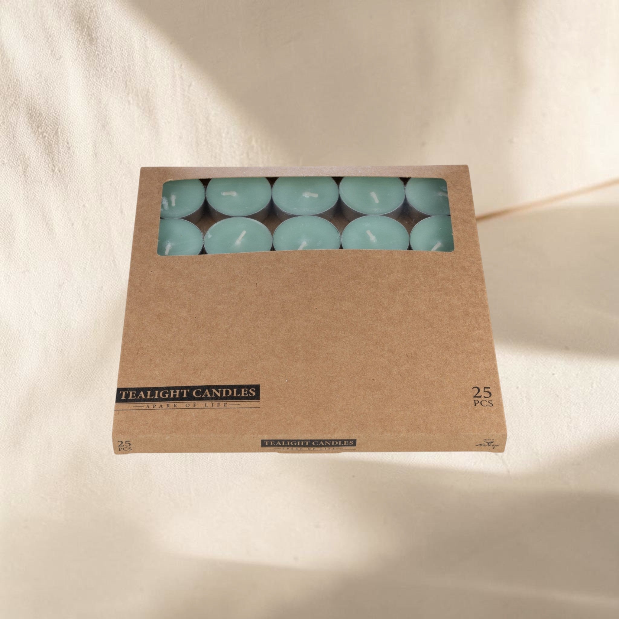 MUMSAN CANDLE 25'li mint yeşili tealight mum seti, kraft kutuda, 3-4 saat yanma süreli, dekoratif hediye.