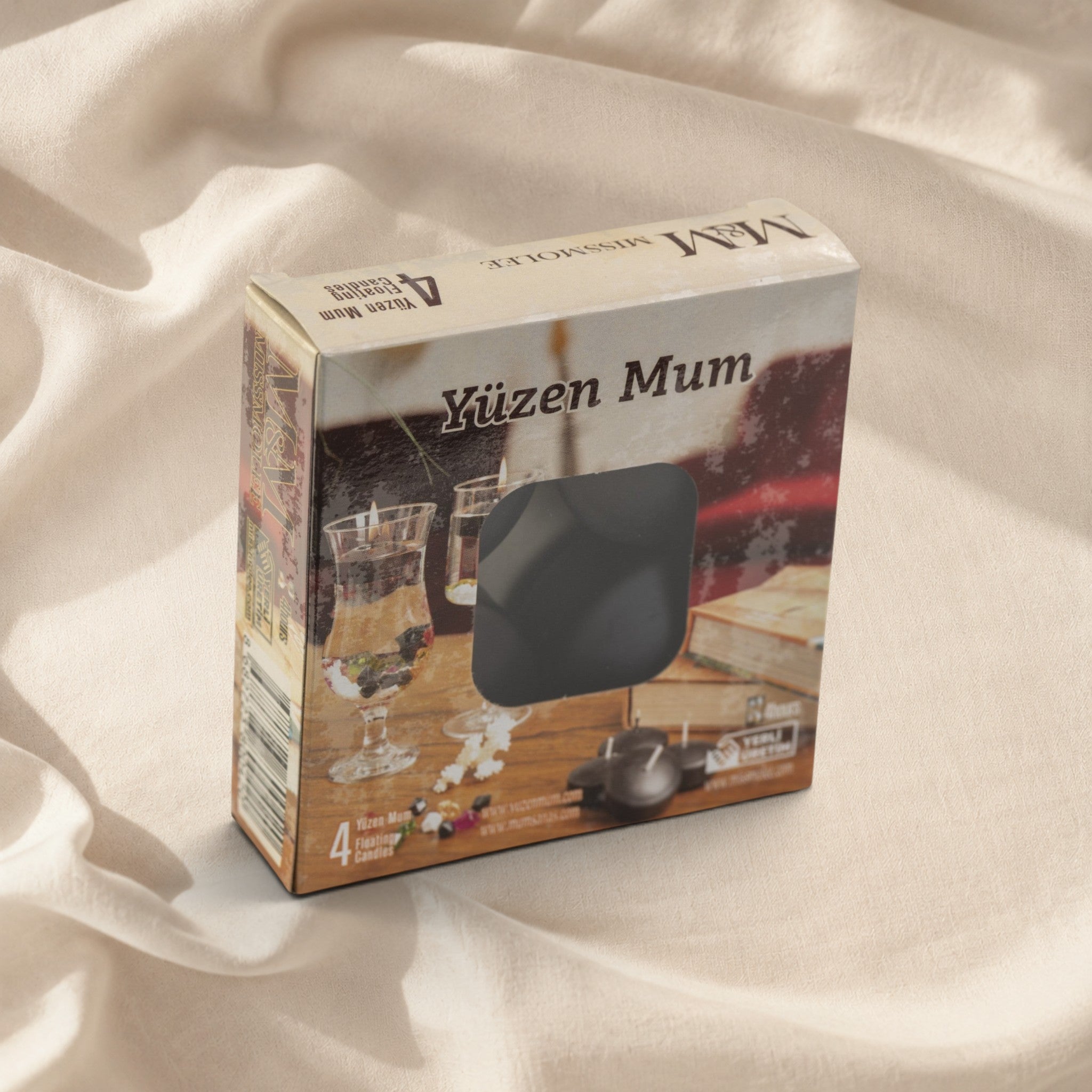MUMSAN CANDLE 4'lü yüzen mum seti, klasik kutusunda, su üzerinde dekoratif kullanım için ideal.