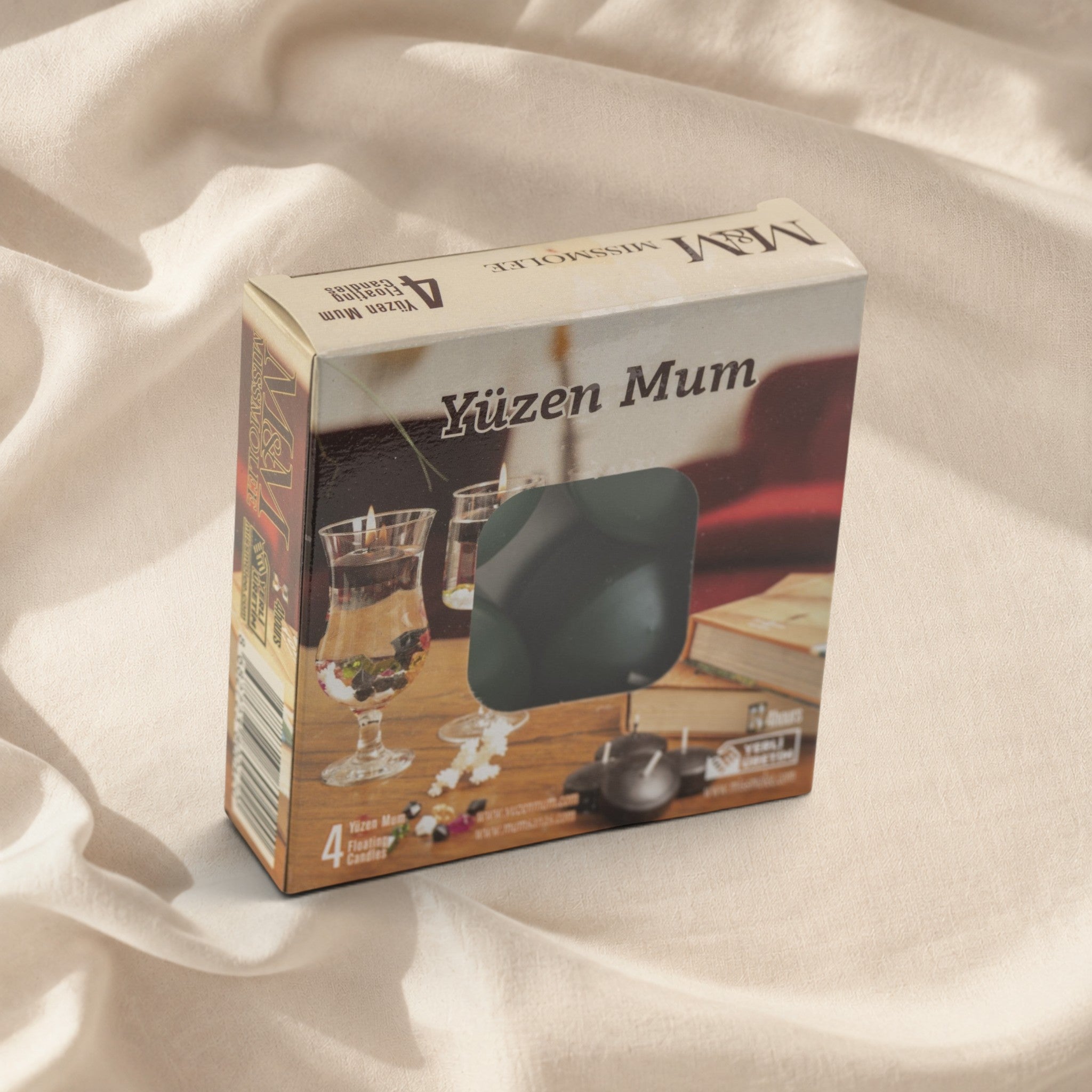 MUMSAN CANDLE 4'lü yüzen mum seti, klasik kutu içinde, su yüzeyinde dekoratif kullanım için ideal.