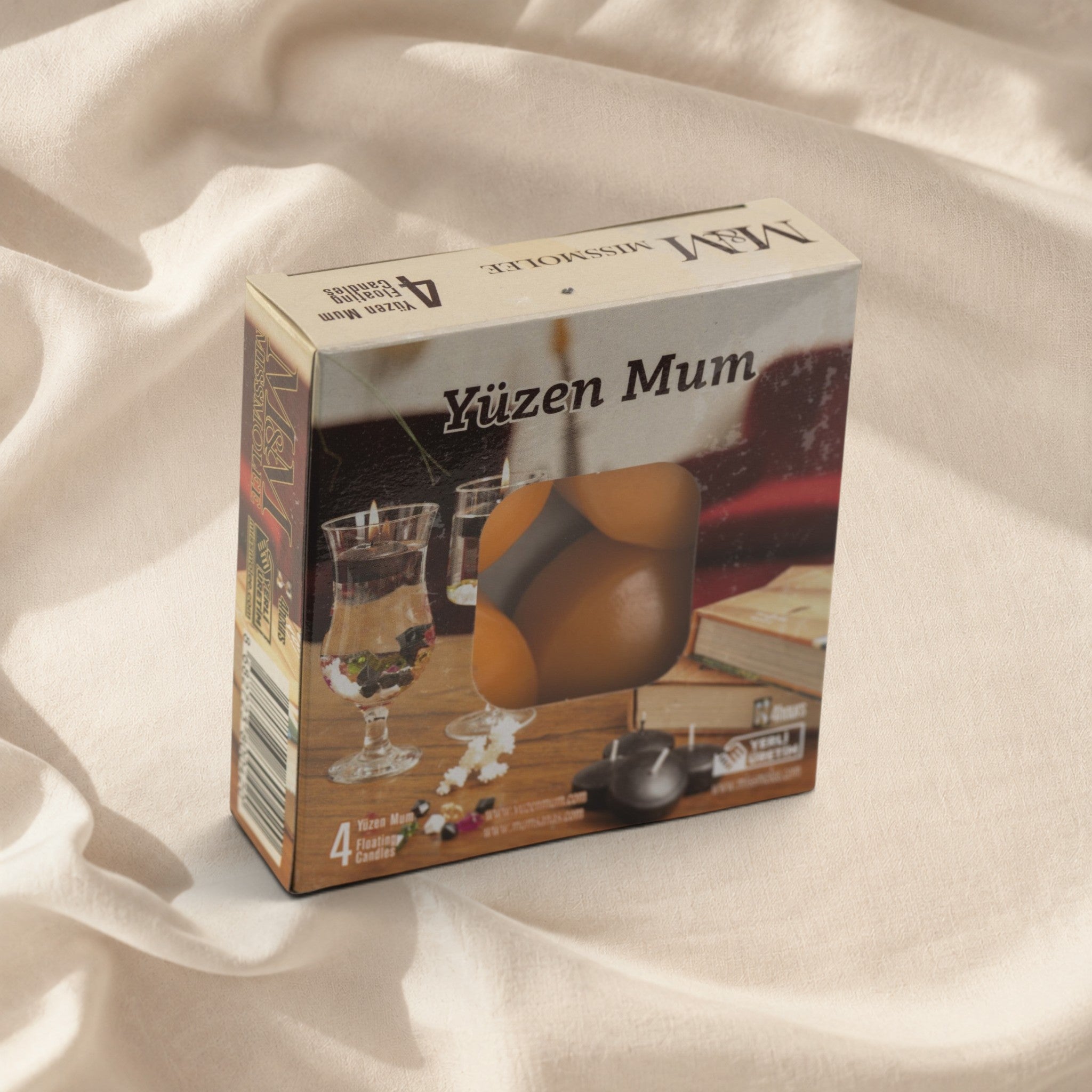 MUMSAN CANDLE 4'lü yüzen mum seti, klasik kutu içinde, su üzerinde yüzen dekoratif mumlar.
